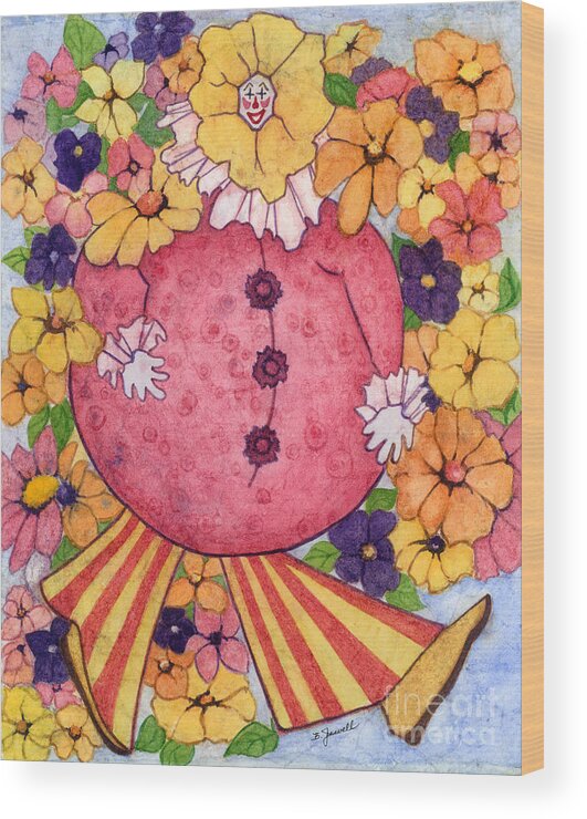 Clown Wood Print featuring the painting Whimsy on Parade by Barbara Jewell