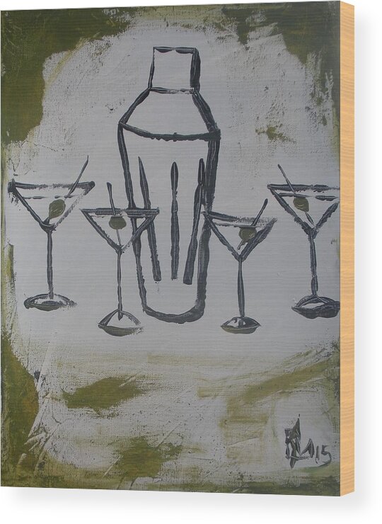 Martini Wood Print featuring the painting White black and olive by Lee Stockwell