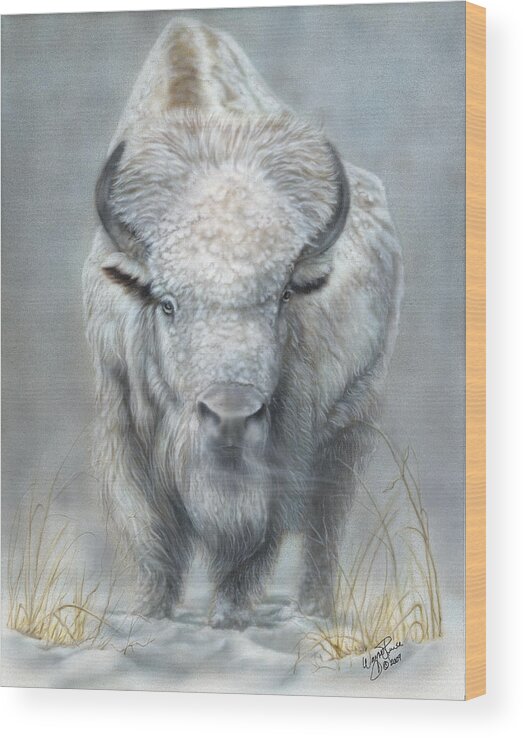 Buffalo Wood Print featuring the painting White Buffalo by Wayne Pruse