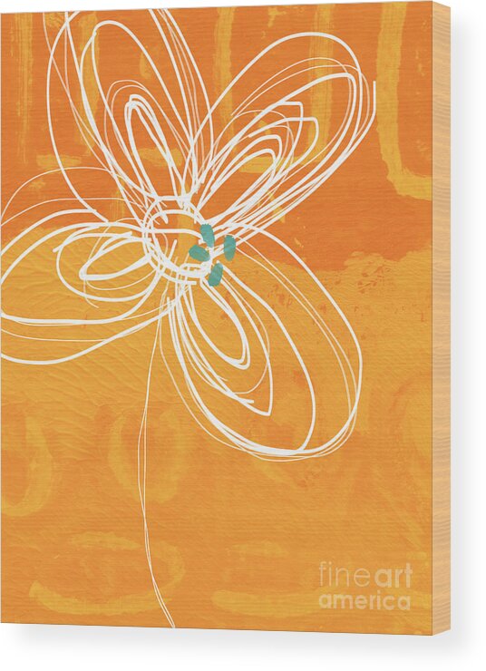 Flower Wood Print featuring the painting White Flower on Orange by Linda Woods