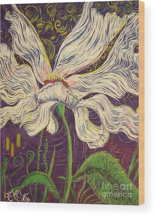 White Flower Wood Print featuring the painting White Flower Series 6 by Stefan Duncan