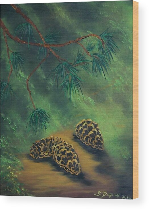 Pine Tree Wood Print featuring the painting White Pine and Cones by Sharon Duguay