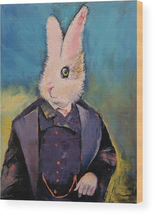 Art Wood Print featuring the painting White Rabbit by Michael Creese