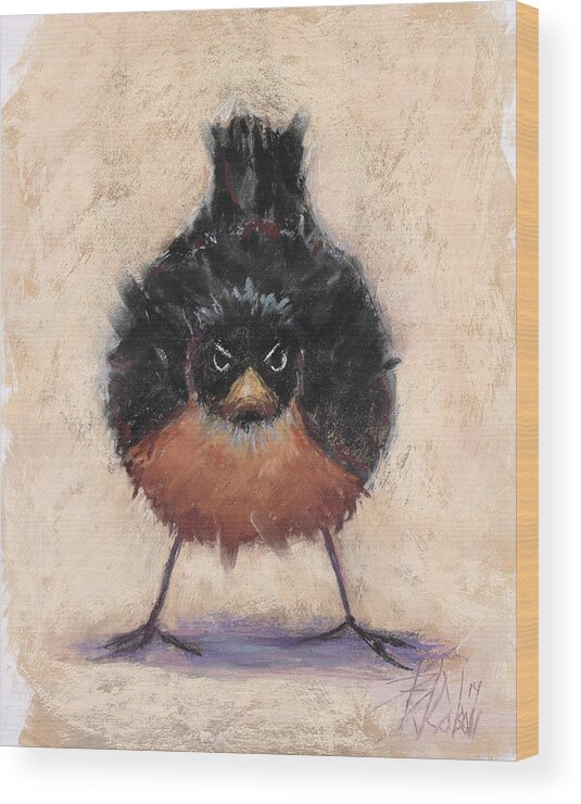 Mad Bird Wood Print featuring the pastel Who Are You Calling Fat by Billie Colson