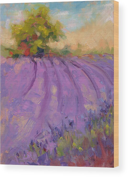 Oil Wood Print featuring the painting Wildrain Lavender Farm by Talya Johnson
