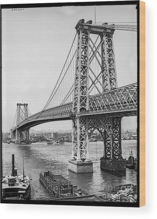 Williamsburg Wood Print featuring the photograph Williamsburg bridge by Russell Brown