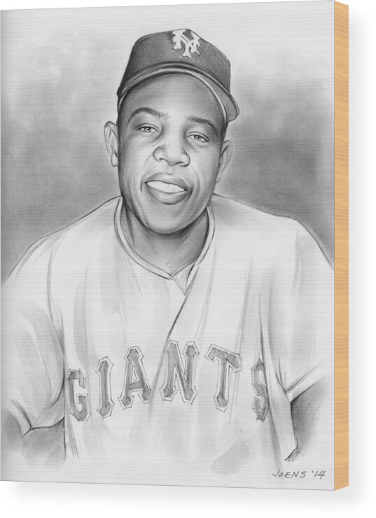 Baseball Wood Print featuring the drawing Willie Mays by Greg Joens