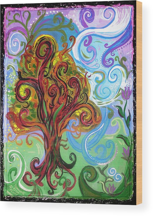 Tree Wood Print featuring the painting Winding Tree by Genevieve Esson