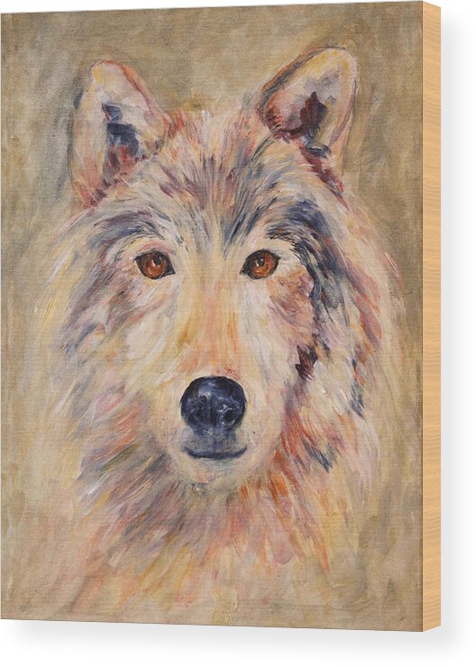 Wolf Wood Print featuring the painting Wolf by Sally Quillin