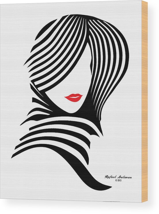 Black And White Wood Print featuring the digital art Woman Chic in Black and White by Rafael Salazar