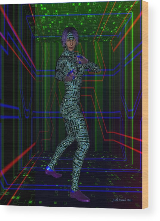 Science Fiction Wood Print featuring the digital art Woman in Cyber Passage by Judi Suni Hall