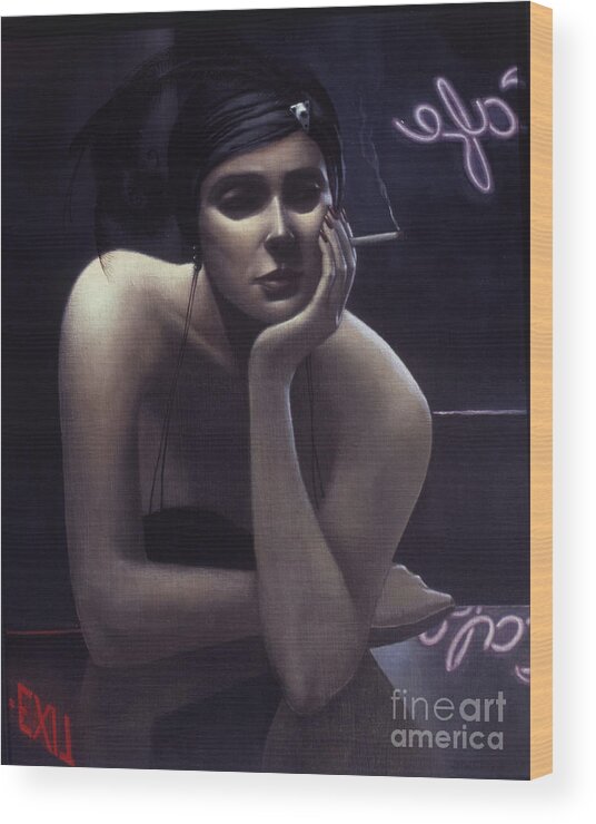 Cigarette Wood Print featuring the painting Woman Left Lonely by Jane Whiting Chrzanoska
