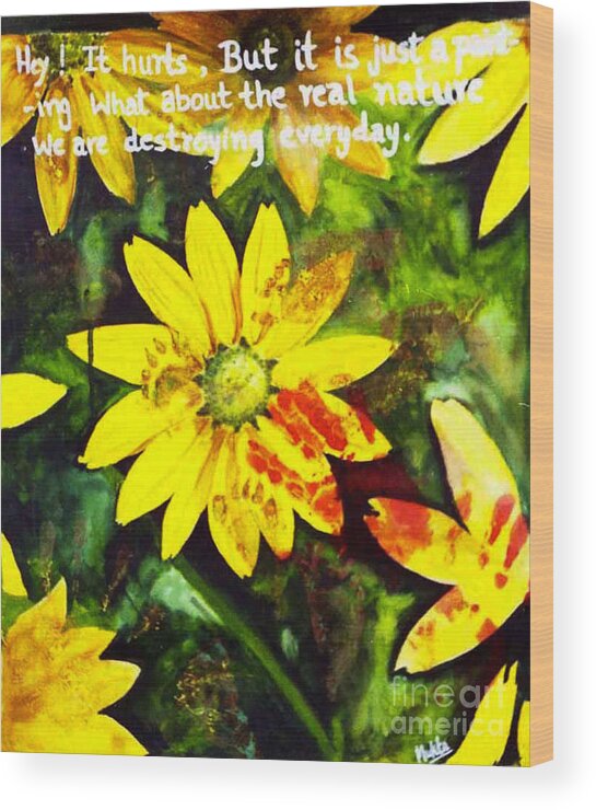 Flowers Wood Print featuring the painting Yellow Daisies by Mukta Gupta