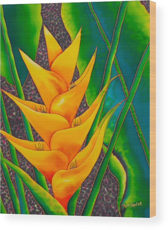 Lobester Claw Wood Print featuring the painting Yellow Heliconia by Daniel Jean-Baptiste