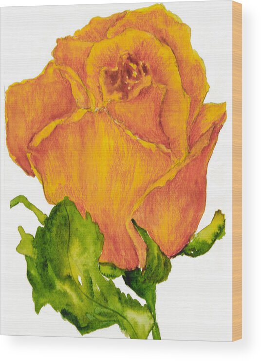 Yellow Rose Wood Print featuring the painting Yellow Rose Bud by Sally Quillin