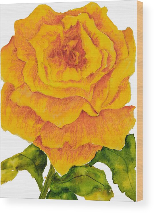 Yellow Rose Wood Print featuring the painting Yellow Rose by Sally Quillin