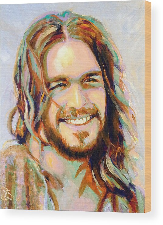 Smiling Jesus Wood Print featuring the painting Yeshua by Steve Gamba