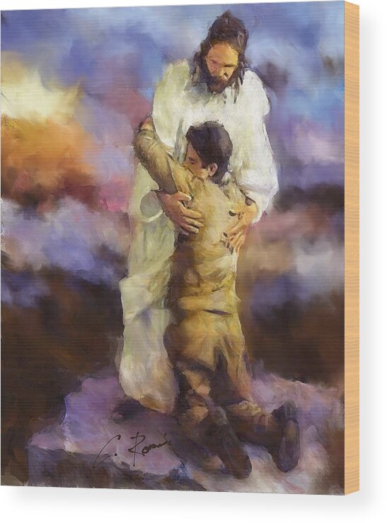 Jesus Wood Print featuring the painting You Raise Me Up by Charlie Roman