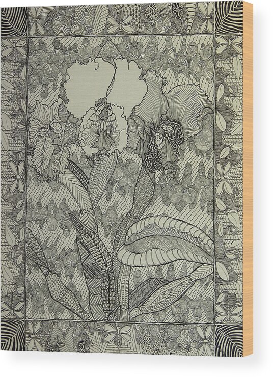 Pen Wood Print featuring the drawing Zen Orchids by Terry Holliday