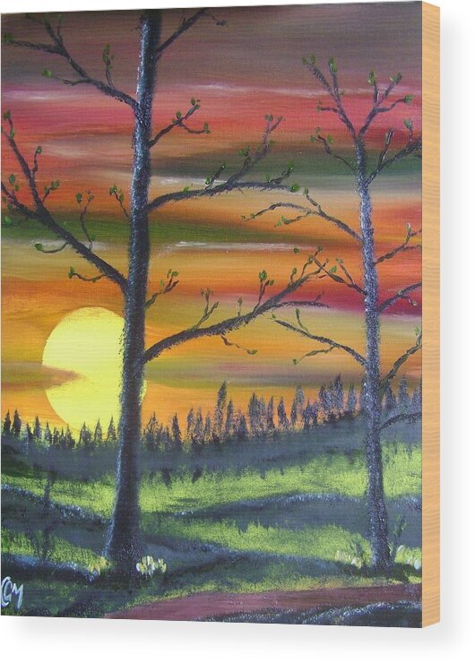 Spring Wood Print featuring the painting Spring Sunrise by Charles and Melisa Morrison