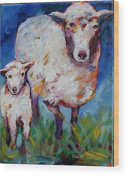 Sheep Wood Print featuring the painting Warm Summer Days by Naomi Gerrard