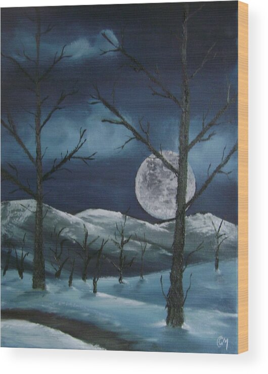 Landscape Wood Print featuring the painting Winter Night by Charles and Melisa Morrison