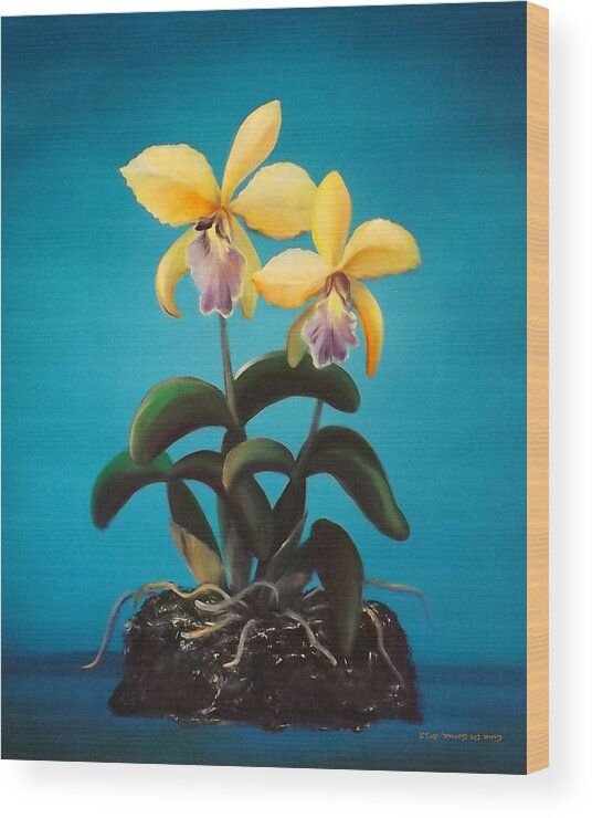 Colorful Flowers Wood Print featuring the painting Orchids #10 by Gina De Gorna