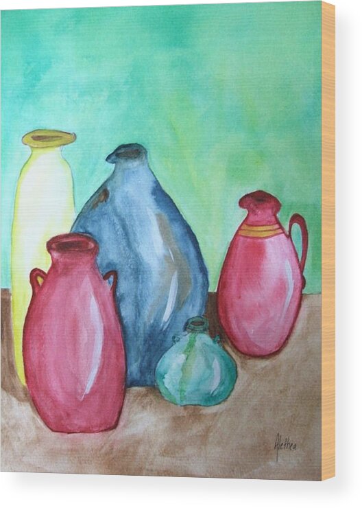  Wood Print featuring the painting A Few Good Pitchers by Alethea M