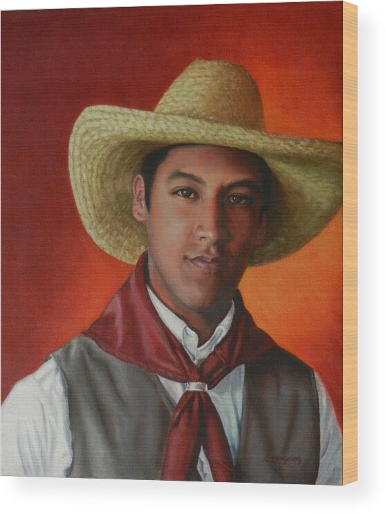 Portrait Wood Print featuring the painting A smile from the Andes, Peru Impression by Ningning Li