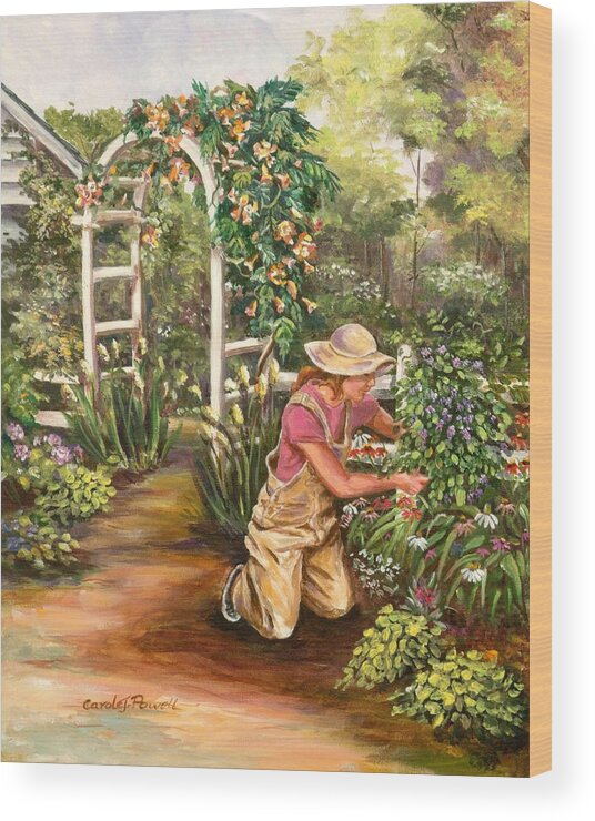 Floral Wood Print featuring the painting Avid Gardener by Carole Powell