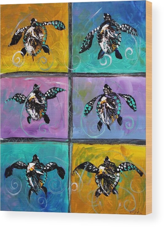 Sea Turtles Wood Print featuring the painting Baby Sea Turtles Six by J Vincent Scarpace