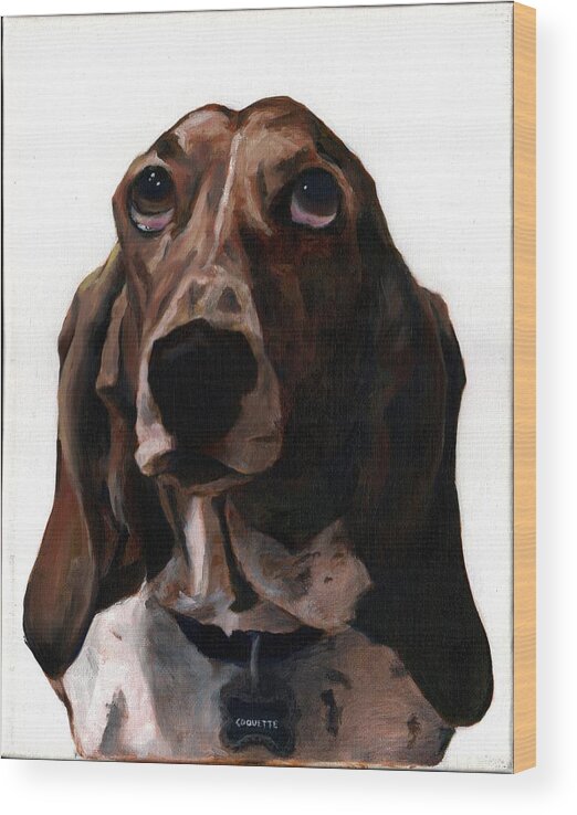 Basset Hound Wood Print featuring the painting Basset Hound named Coquette by Thomas Weeks