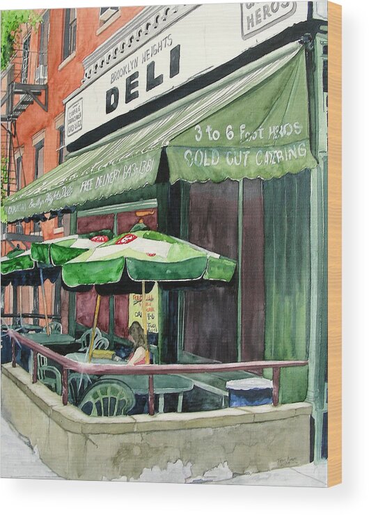 Brooklyn Wood Print featuring the painting Brooklyn Heights Deli by Tom Riggs