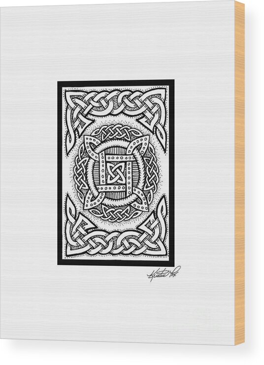 Artoffoxvox Wood Print featuring the drawing Celtic Four Square Circle by Kristen Fox