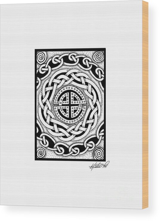 Artoffoxvox Wood Print featuring the drawing Celtic Knotwork Rondelle by Kristen Fox