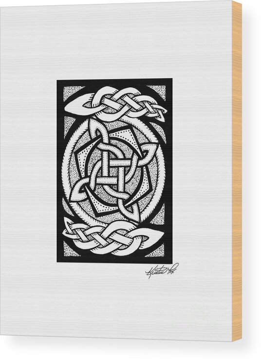Artoffoxvox Wood Print featuring the drawing Celtic Knotwork Rotation by Kristen Fox