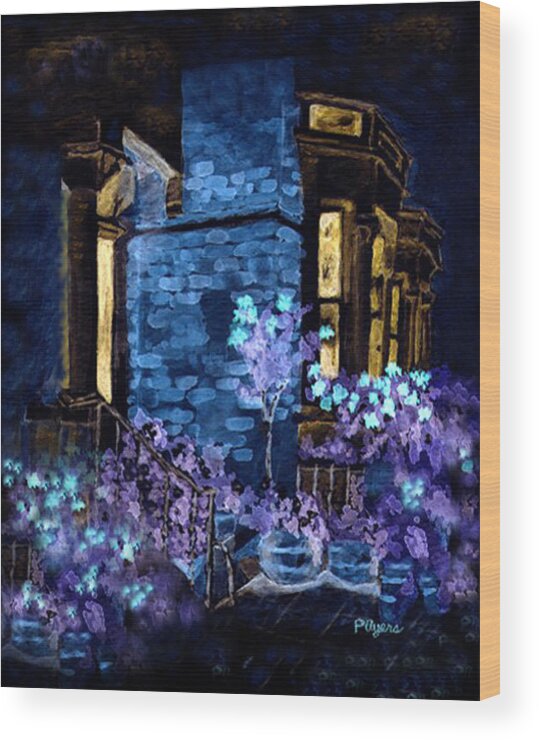 Watercolor Wood Print featuring the painting Chelsea Row at Night by Paula Ayers