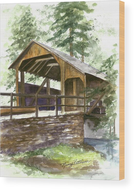 Covered Bridge Wood Print featuring the painting Covered Bridge at Knoebels by Nancy Patterson