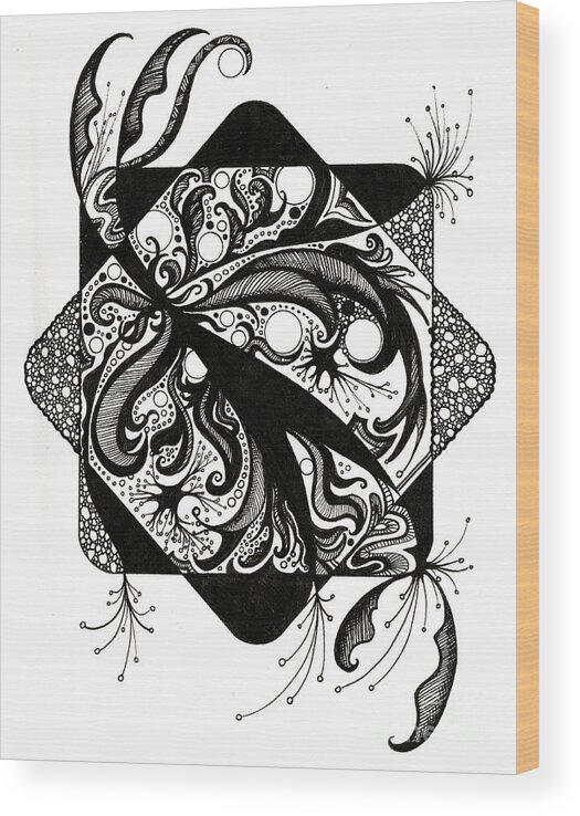 Abstract Wood Print featuring the drawing No Boundaries by Danielle Scott
