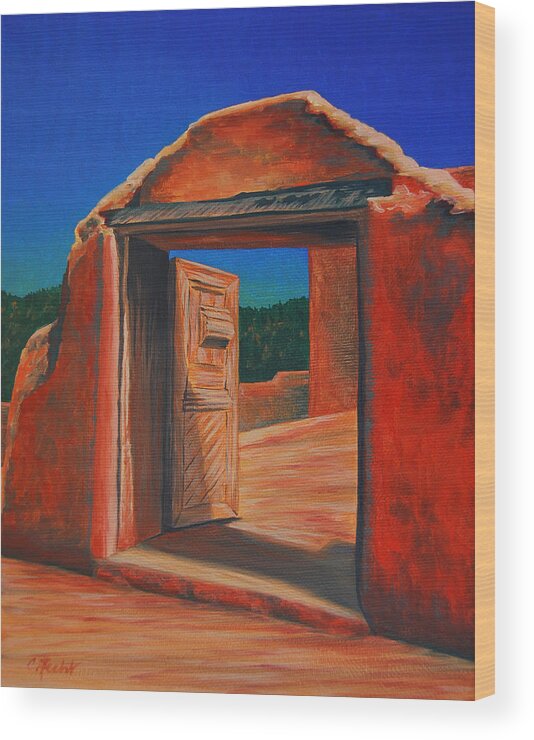 Southwest Wood Print featuring the painting Doorway To Las Trampas by Cheryl Fecht