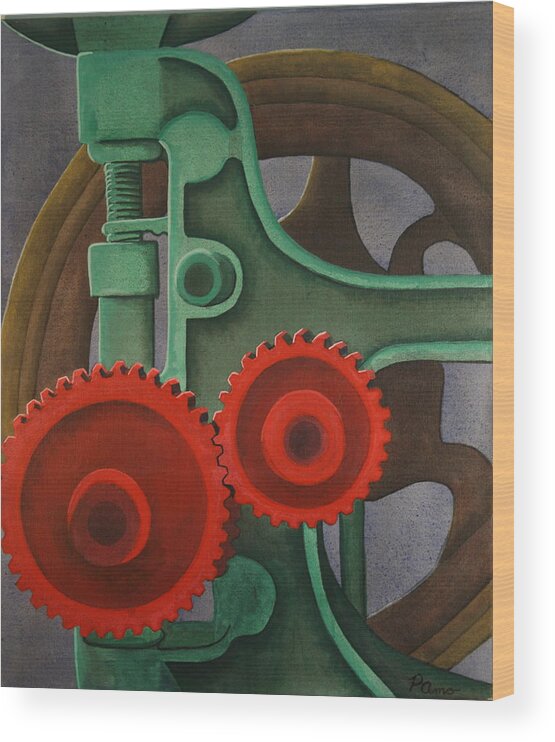 Gears Wood Print featuring the painting Drill Gears by Paul Amaranto