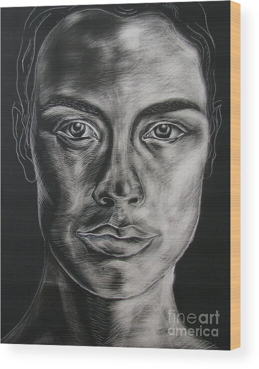 Portrait Wood Print featuring the drawing Duality by Iglika Milcheva-Godfrey
