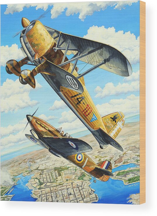 World War Ii Wood Print featuring the painting Duel over Malta by Charles Taylor