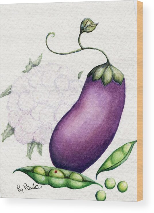 Eggplant Wood Print featuring the painting Eggplant Surprise by Paula Greenlee