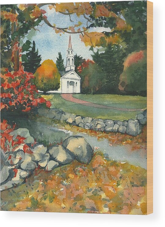 Landscape Wood Print featuring the painting Fall at Martha-Mary Chapel - Sudbury by Lynn Babineau