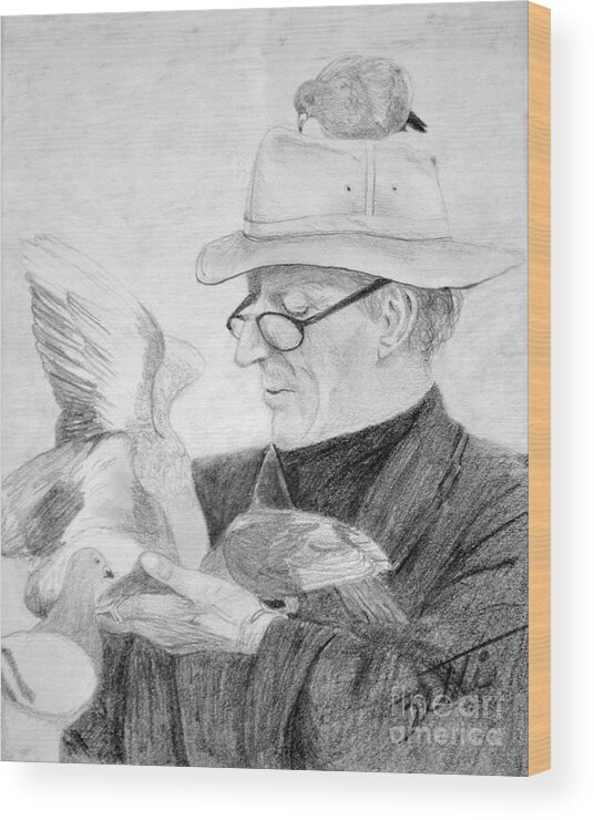 Portrait Wood Print featuring the drawing Feathered Friends by Suzette Kallen
