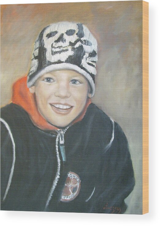 Portrait Wood Print featuring the painting Finnish boy commission by Katalin Luczay