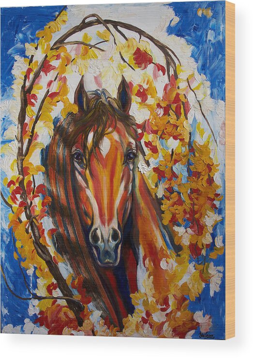 Horse Wood Print featuring the painting Firefall Horse by Yelena Rubin