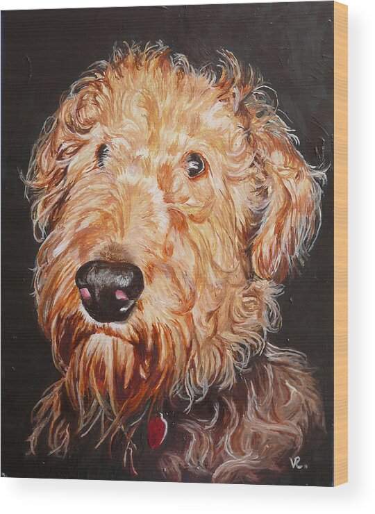 Puppy Wood Print featuring the painting Fonzie by Vic Ritchey