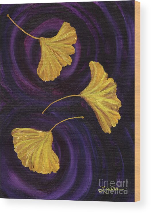 Japanese Wood Print featuring the painting Ginkgo Leaves in Swirling Water by Laura Iverson